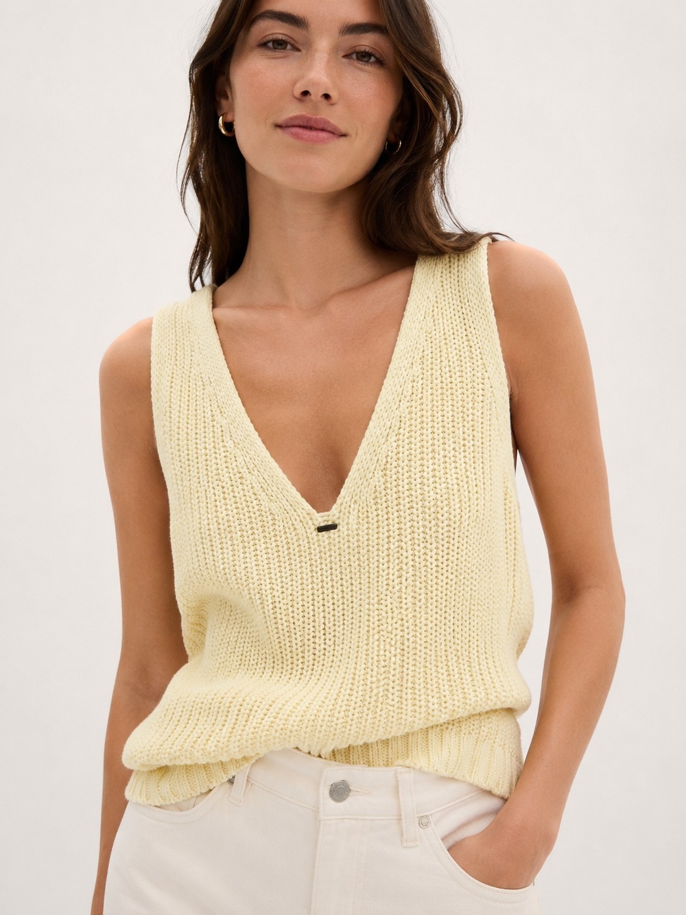 O’Neill Cream Chunky Knit Sleeveless Sweater Tank Top Boho Coastal M